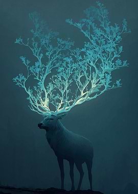 Mystical Deer with Glowing Antlers
