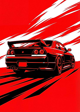Red and Black Sports Car Illustration