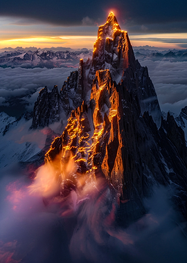 Fiery Mountain Peak at Sunrise