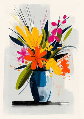 Vibrant Floral Arrangement in Blue Vase