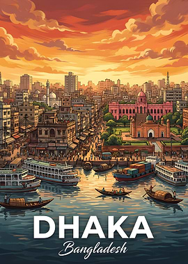 Dhaka Bangladesh Cityscape with River