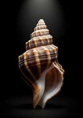 Spiral Seashell on Black Background