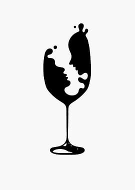 Wine Glass with Faces Silhouette