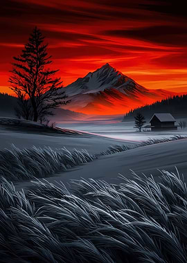 Dramatic Sunset Over Snowy Landscape