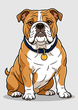 Bulldog with Blue Collar and Tag
