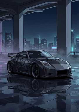 Midnight Street Tuner Car Rainy City