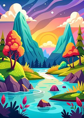 Pixel Art Mountain Landscape
