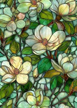 Stained Glass Magnolia Floral Pattern
