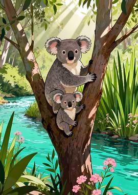 Koala Family by the River