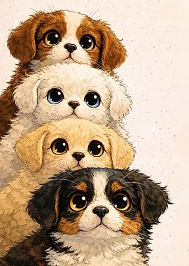 Four Adorable Puppies Stacked