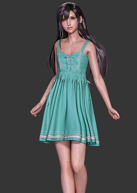Tifa Lockhart in a Teal Dress