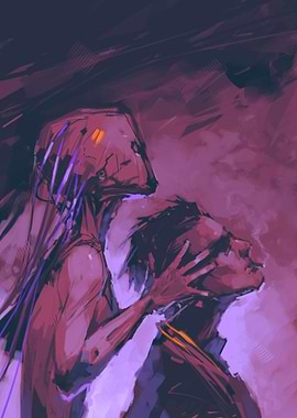 Sci-fi figures in purple hues