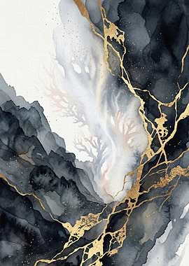 Abstract Watercolor with Gold Veins