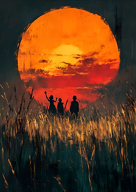Children silhouetted against a sunset