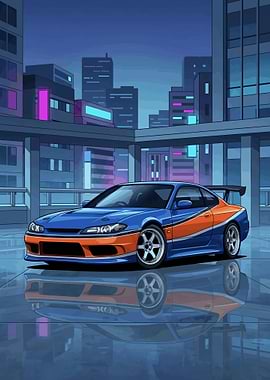 90s JDM Sports Car Neon City Night