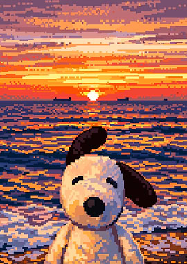 Pixel Art Snoopy at Sunset