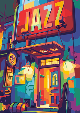 Jazz Club Entrance with Neon Sign