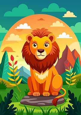 Cute Lion Sitting on a Rock