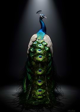 Majestic Peacock Displaying Tail Feathers