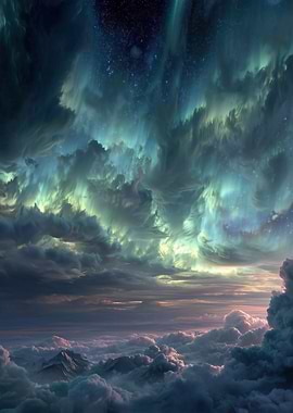 Aurora Borealis Over Mountains