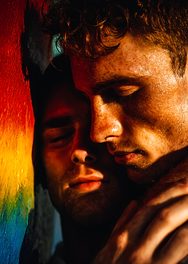 Gay Couple Rainbow Shadow Portrait