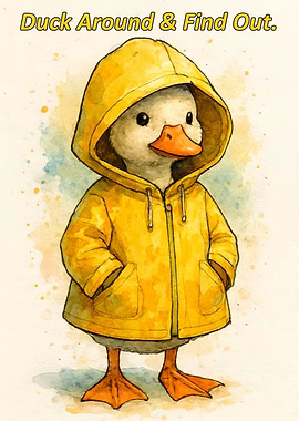 Cute Duck in Yellow Raincoat