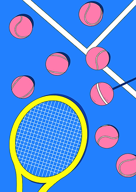 Tennis Racket and Pink Balls on Court