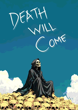 Grim Reaper Sitting on Skulls