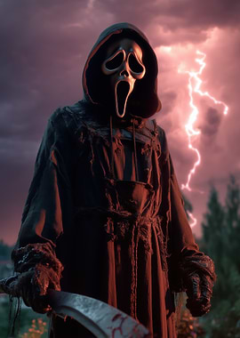 Ghostface Killer in Thunderstorm