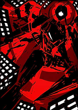Abstract Red and Black Geometric Composition