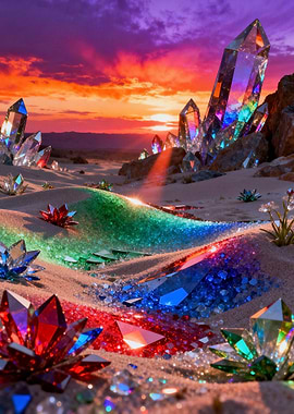 Rainbow Crystals in a Fantasy Desert Sunrise
