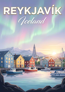 Reykjavik Iceland Aurora Borealis Poster