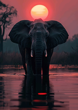 Elephant at Sunset in Water