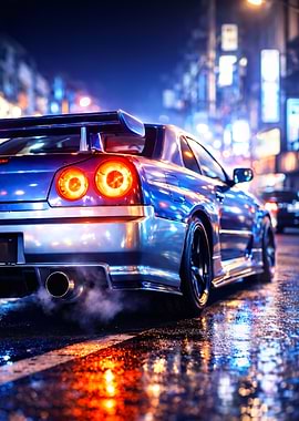 Nissan Skyline GT-R R34 at Night