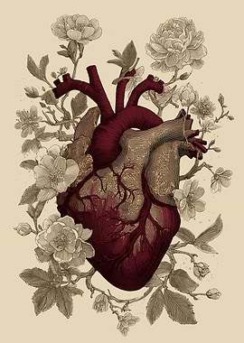 Anatomical Heart with Flowers