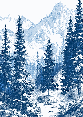 Snowy Mountain Forest Landscape