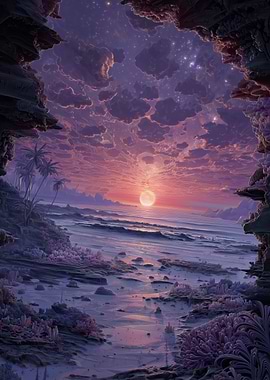 Alien Sunset Over Coral Beach