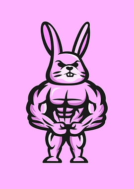 Muscular Pink Bunny Mascot