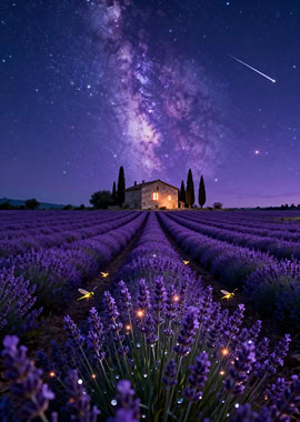Magical Lavender Field Under the Milky Way