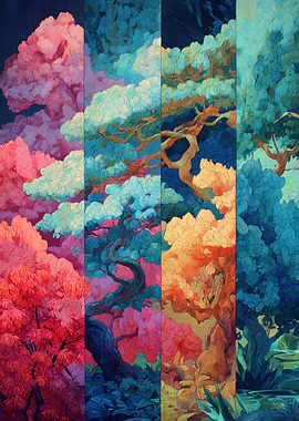 Enchanted Forest with Vibrant Trees