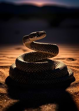Rattlesnake coiled in desert sand