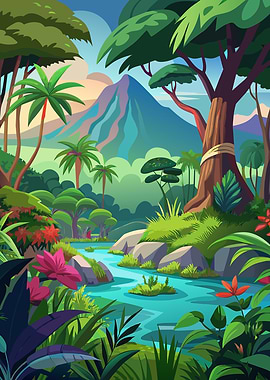Vibrant Jungle River Landscape