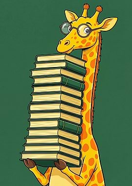 Giraffe with Stack of Books