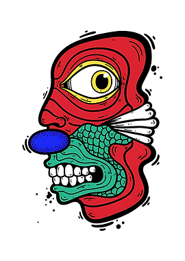 Surreal Clown Face Illustration