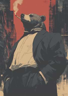 Cool Bear in Suit Smoking