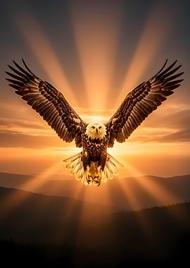 Eagle soaring at sunset