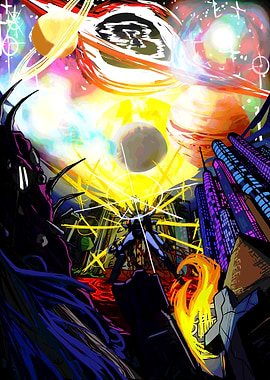 Sci-fi Mech Battle in Cosmic Cityscape