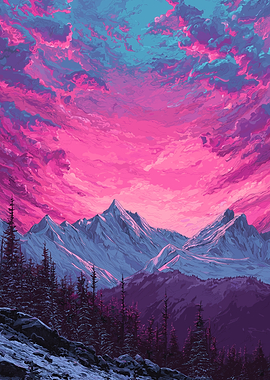Vibrant Mountain Landscape at Sunset