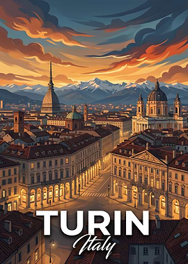 Turin Italy Cityscape at Sunset