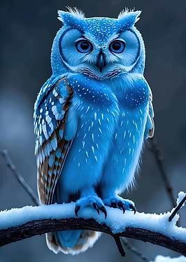 Enchanting Blue Owl in Snowy Forest